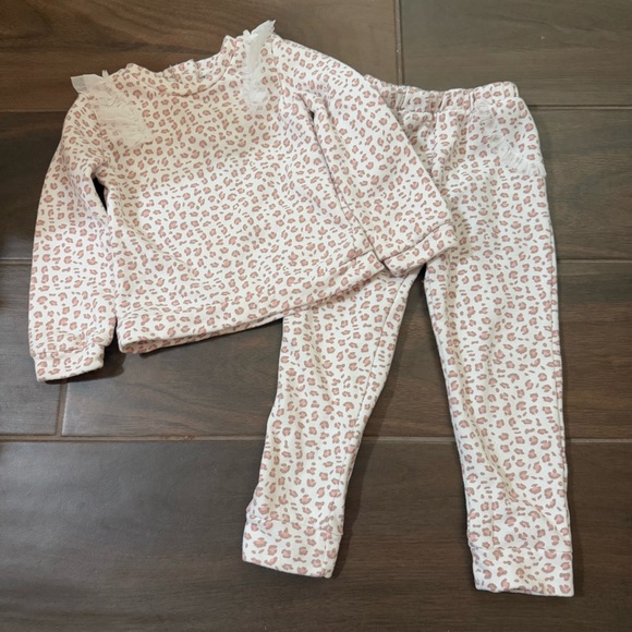 Nicole Miller Girl’s Pink White Leopard Print Tulle Sweatshirt Pants Sweatsuit - Picture 6 of 8
